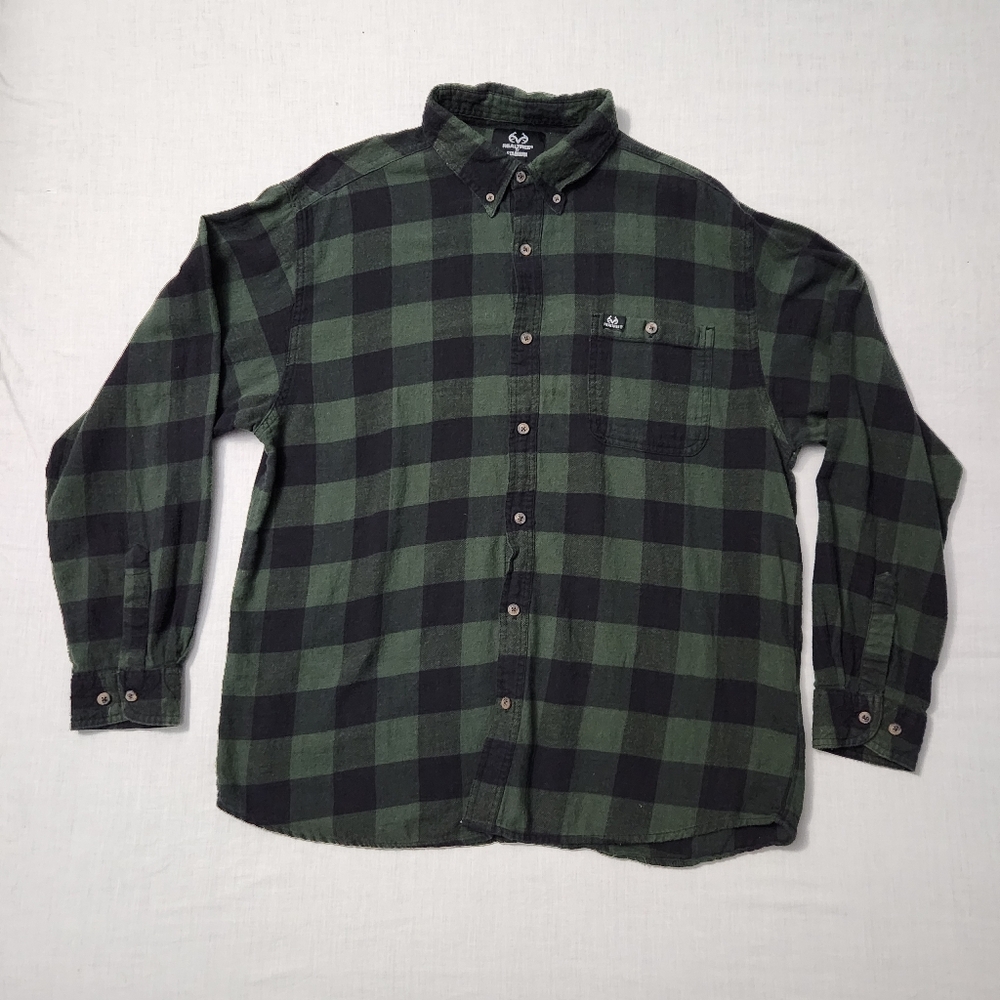 Womens REALTREE by STAGHORN Plaid Lumberjack Button Down Shirt Sz 2XL Green